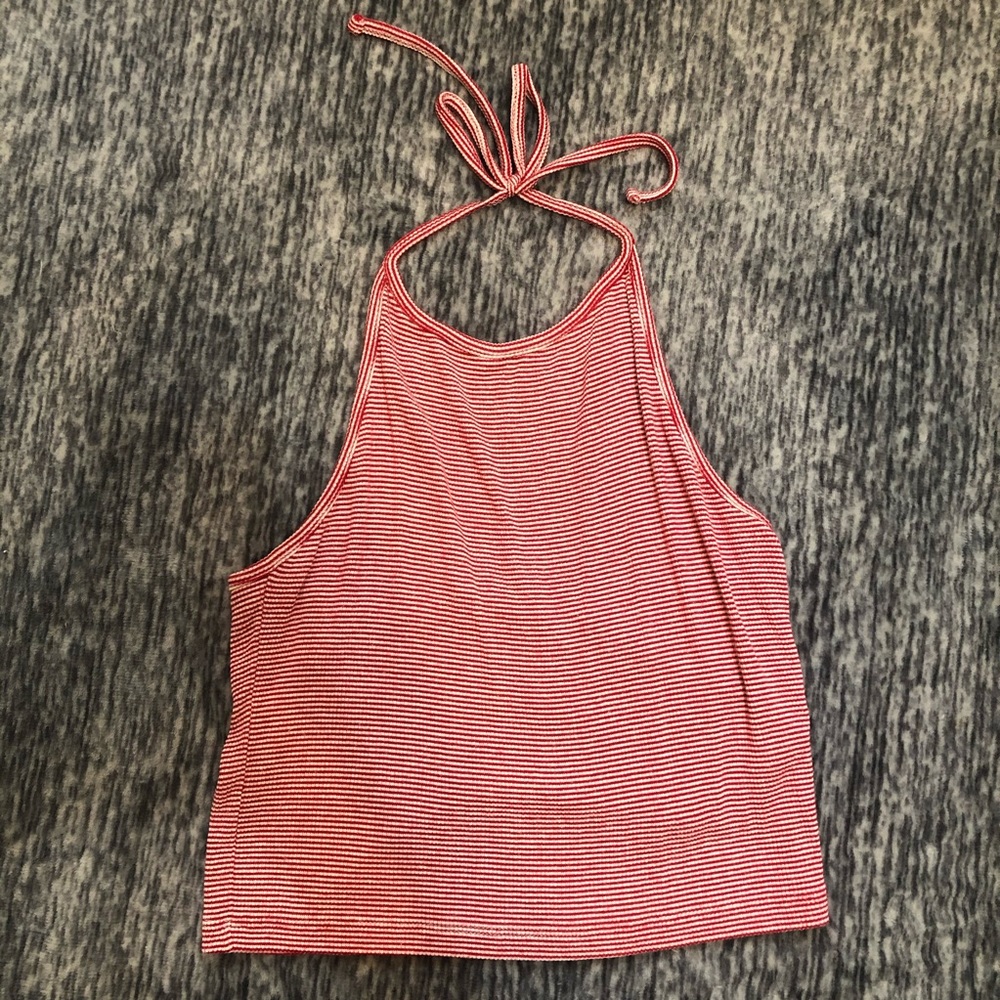Red and White Striped Brandy Melville Halter Top
